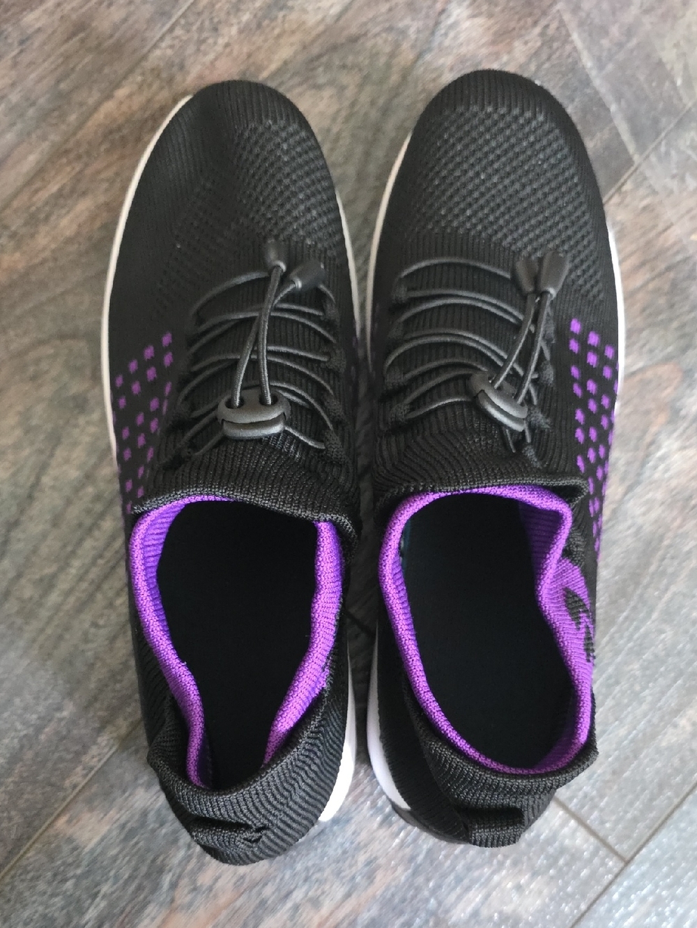 Women’s Black and Purple Knit Slip-On Sneakers